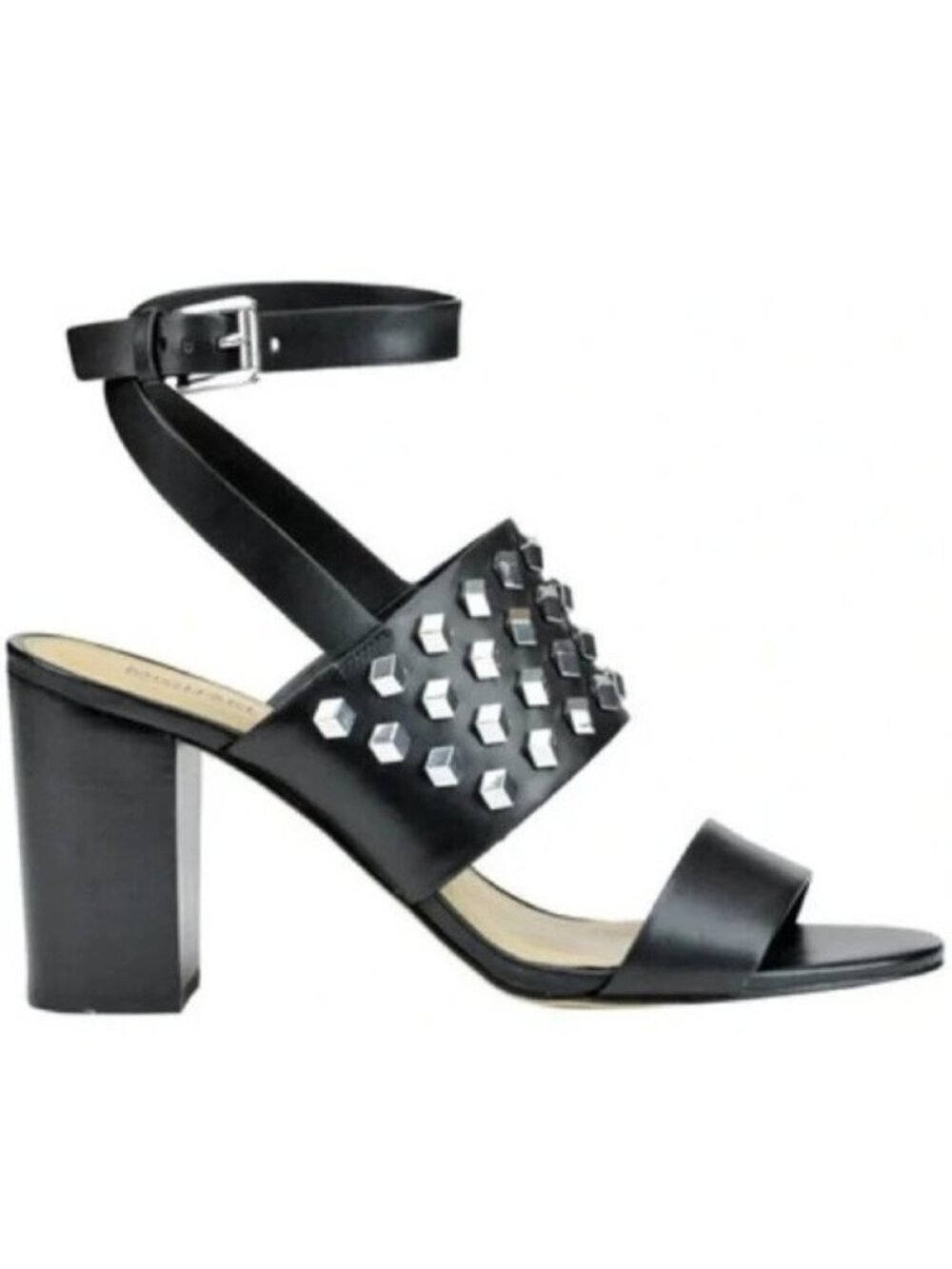 MICHAEL KORS Valencia Black Studded Leather Ankle Strap Chunky Heel Sandals 9.5
